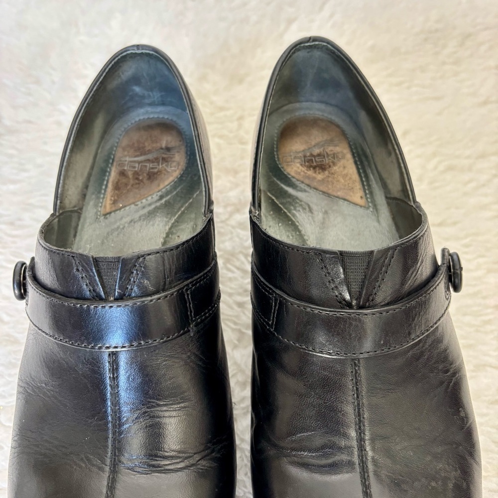Dansko Black Leather Slip-On Clogs - Picture 8 of 13